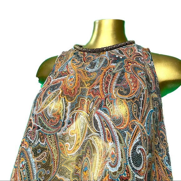 ASTR the Label bead swing top paisley print blouse tank top semi sheer Small - Picture 9 of 9